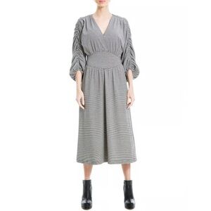 NWT Max Studio Textured Midi Dress with Ruched Sleeves - Size: Large